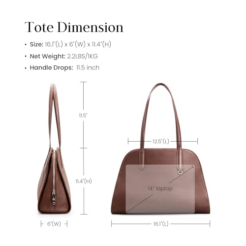Image of befen Genuine Leather Tote Bag for Women Work Travel Leather Purse Handbags | Real Leather, Padded 14 inch Laptop Compartment, Multi-Pockets, Zipper, Tote Bag for Daily