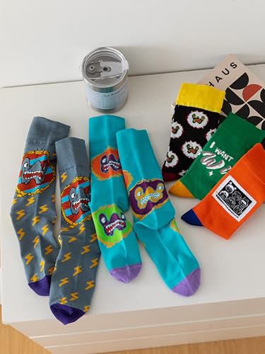 5 Pack Mid-calf Socks Unisex Cool Crew Socks for Men US 7-11