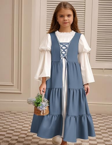 Scarlet Darkness Girls Renaissance Dress Medieval Peasant Long Sleeve Dresses3