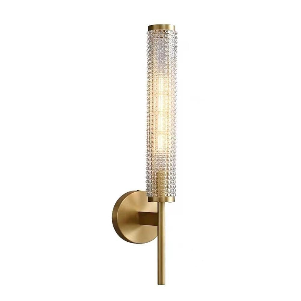 CWCQGH Long Tube Glass Wall Lamp,Modern Minimalist Brass Wall Sconce with Flute Shade,Copper Candlestick Wall Light for Bedside Hallway Living Room