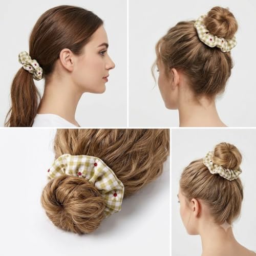 Image of Yellow Fashion Accessories Set for Women & Girls - Matte Flower Claw Clip, Plaid Plumeria Scrunchie, Geometric Hair Pins, Beaded Charm Bracelet 4Pcs