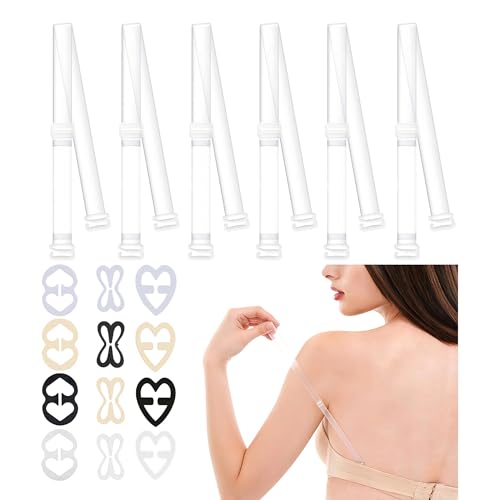 3 Pairs Clear Bra Straps + 12 PCS Bra Strap Clips Adjustable/Thickened/Invisible/Transparent/Non-Slip Bra Straps