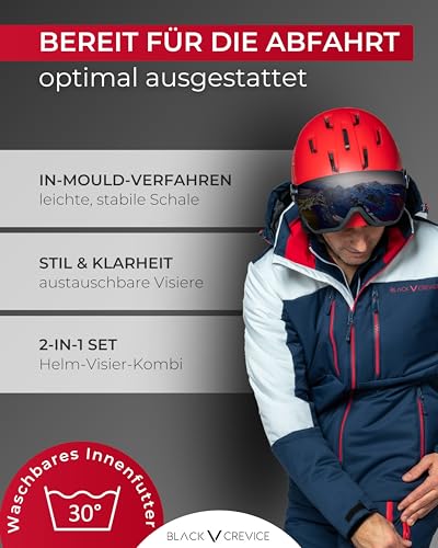 BLACK CREVICE Skihelm Kaprun Mit Visier im Pilotenstyle | Herren & Damen Unisex Snowboard-Helm |...