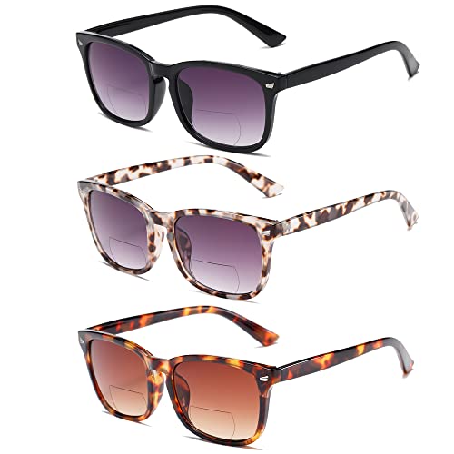 FSRTEP Bifocal Sunglasses For Women Classic Retro Reading Sunglasses 3 Pack UV400 Sun Readers Glasses With Metal Spring +1.5