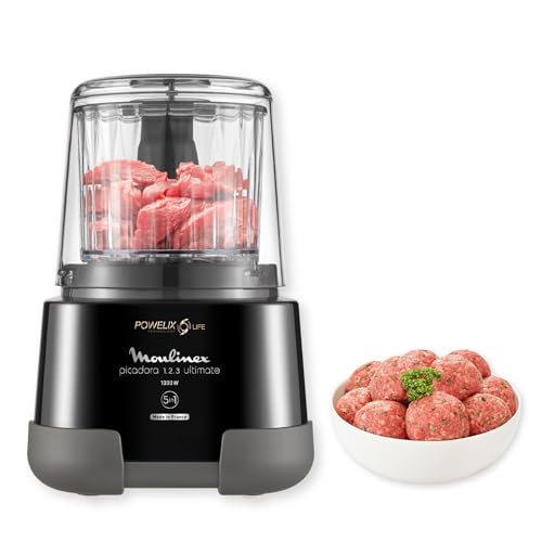 Moulinex Picadora eléctrica 1,2,3, Potencia de 1000 W, Cuchillas Powelix Life, Capacidad de 550 ml, Tapa hermética con cierre seguridad, Sistema de protección contra el sobrecalentamiento, DP8108