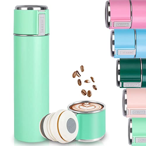 IAGORYUE Thermoskanne, Thermosflasche Edelstahl 500ml, Isolierte Wasserflasche mit Becher & Griff, Auslaufsicher Trinkflasche Doppelwandig Hält 12 Stunden heiß & kalt- für Sport Heim Büro Outdoor,Cyan Cover