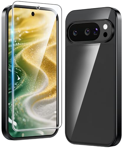 Image of FNTCASE for Google Pixel-10-Pro XL Case: Clear Pixel 9 Pro XL Phone Cases with Screen Protector Slim Rugged Cell Cover Transparent Anti Yellowing Shockproof Protective (Black)