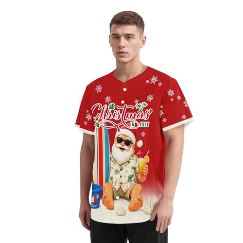 Camiseta de béisbol Christmas in July personalizada, camisa hawaiana de Santa tropical para fiesta y vacaciones en la playa miniatura 6