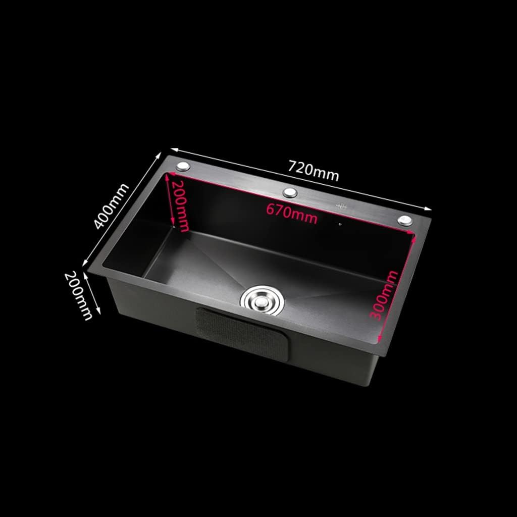 Stainless Steel Sink Double Kitchen Sink Large Single Sink For Household Use Vegetable Sink Wear-resistant Sink (Color : Black(B), Style : 72 * 40 * 20cm)