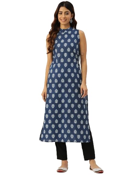 feranoid Unique Printed Choker Neck Back Button Sleeveless Long Kurti