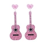 HIAKDOFT Pendientes Colgantes de Guitarra Clásica Rosa para Mujer Joyería Elegante para Fiestas y Regalos para Guitarristas Accesorios de Moda para Novia y Uso Diario