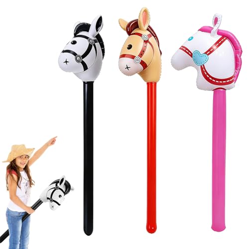 TENGWA Aufblasbare Pferdekopfstäbe 3 Stück 96cm Steckenpferde Kinderballons Aufblasbarer Pony Stab Geeignet für Kinderspielzeug Themenpartys Feiertagsdekorationen