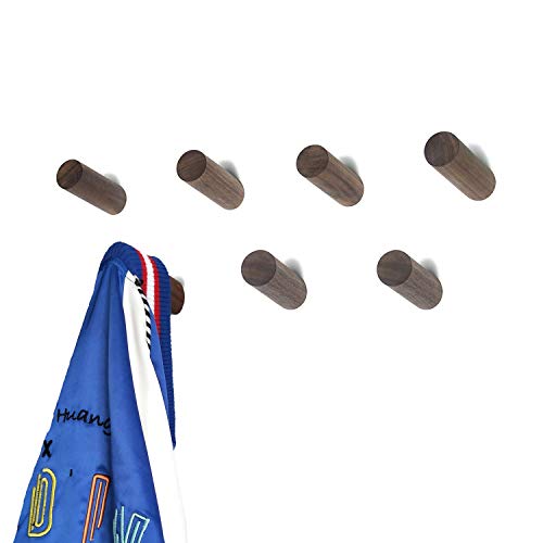 HomeDo Wall Hooks Perchero de Madera, para Montaje en Pared, para Entrada, Estante para Sombreros, Ganchos Decorativos, toallero, Gancho para Cargas Pesadas (Nogal-8 cm, 6 Piezas)