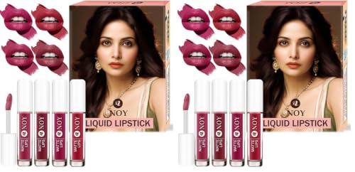 Image of Noy Liquid Matte Lipstick Combo Luxe Matte Pigment for a Stunning Pout - Mauve Nude, Dark Maroon, Red Wine, Venetian Red Shades Pack of 8