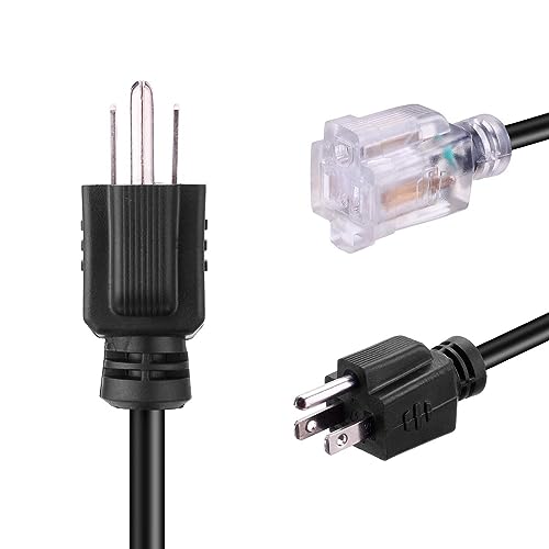 Image of Miady Short Power Extension Cord Outlet Saver, Female Plug with Lighted End 16AWG /13A, 3 Prong (4 Pack, Black, 8 Inch)