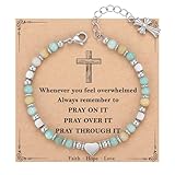 TONY & SANDY Religious Gifts for Women, Christian Bracelets for Women, Beaded Prayer Cross Bracelet Faith Jewelry Baptism Adults Confirmation Graduation Her Stocking Stuffers Teens Easter