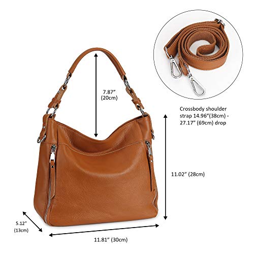 Image of YALUXE Women's Real Leather Shoulder Bags Hobo Handbag Purse Crossbody Bag | Soft Genuine Leather, Convertible, Cross-body Bag, Multiple Pockets, Large Capacity, Medium Size