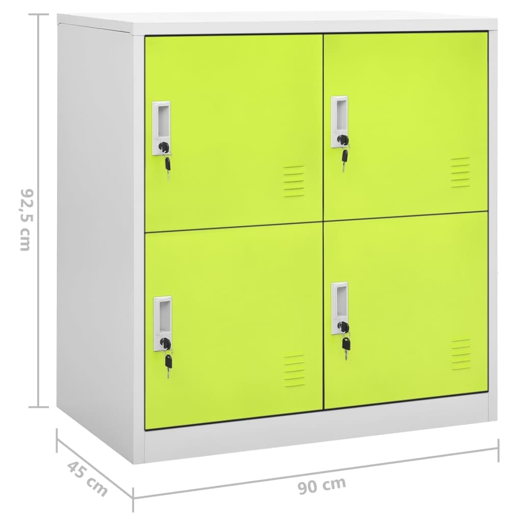 Juego de 2 taquillas de acero con cerradura, 90 x 45 x 92,5 cm, color gris claro y verde