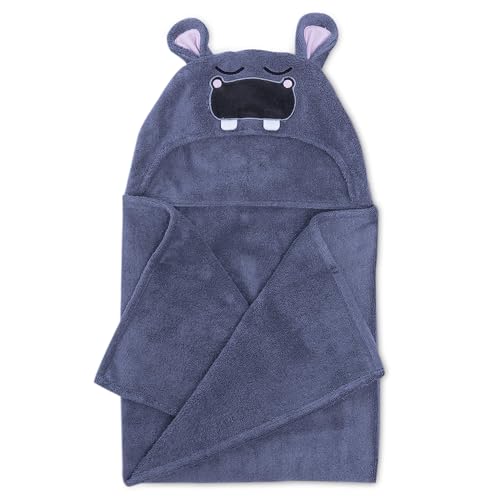 Image of Natemia Premium Hooded Baby Towels - Ultra Soft Baby Bath Towel with Animal Design, Toddler Bath Towel, Newborn Towels for Boys and Girls, Made in Turkey - Hippo