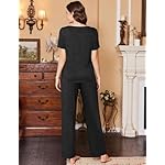 Ekouaer Women's Pajamas Set Soft 2 Piece Lounge Sets V-neck Sleepwear Short Sleeve Top Pants with Pockets - Image 2