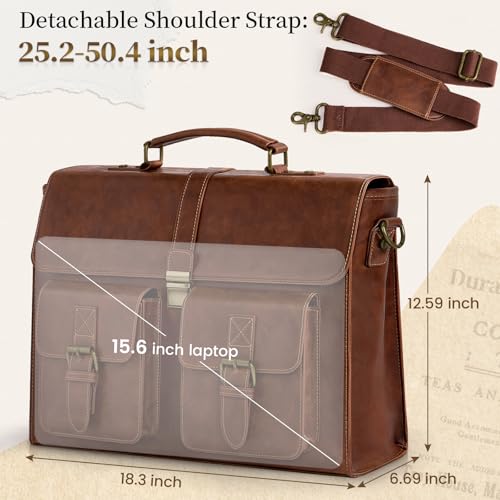 Image of RAINSMORE Mens Messenger Bag 18 Inch Leather Vintage Laptop Briefcase Waterproof Computer Laptop Bag Leather Satchel Bag Large Shoulder Bag for Office Work Travel College, Brown