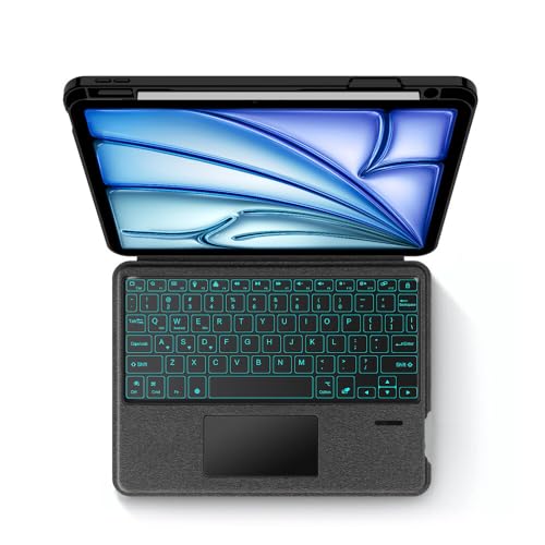 Funda magnética de piel para iPad Air 11 M3 con teclado Bluetooth retroiluminado negro 3