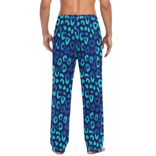 Blue Leopard Print Men’s Pajama Bottoms Soft Lightweight Lounge Pants with Elastic Drawstring Waist2