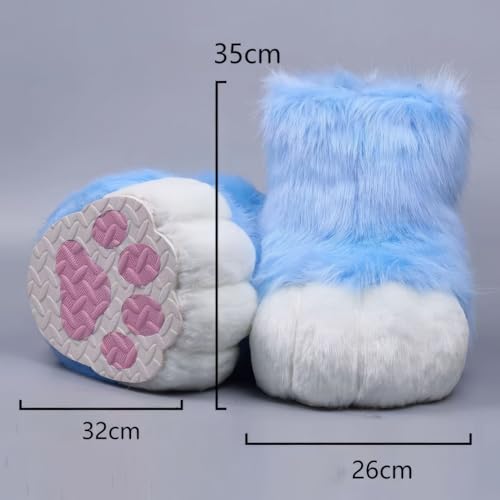 Furry Faux Animal Paw Slippers, Cosplay Animal Cat Wolf Dog Fox Fur Costume Shoes, Fursuit Fur Accessories Slippers KIG2
