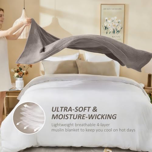 Image of EMME Muslin Cotton Blanket Adults Heather Brown Queen 90 inchx90 inch