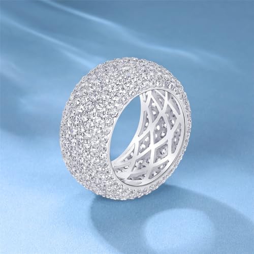 MDFUN 18K White Gold Plated Iced Out Engagement Promise Wedding Eternity Ring for Women Men, Sparkling Cubic Zirconia Rings 12mm Width Size 5-104