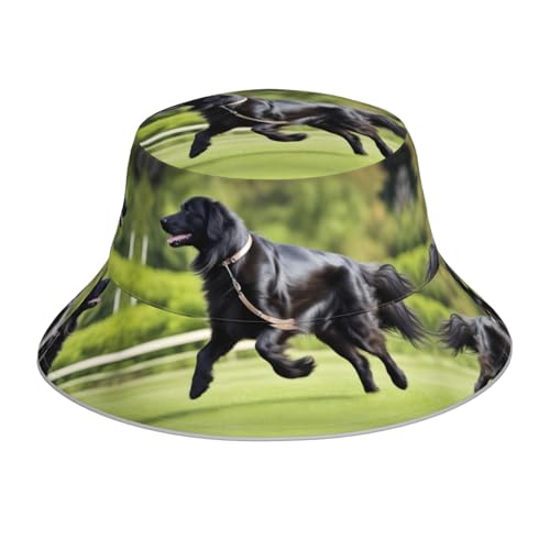 Trotting Flat Coated Retrievers Paw Picture Reflective Bucket Hat - Lightweight, Breathable, and Stylish Outdoor Headwear Black, Black, One Size3