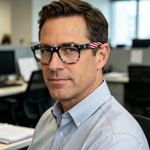 Image of helena America Glasses - American Flag Retro Square Blue Light Blocking Reading Glasses
