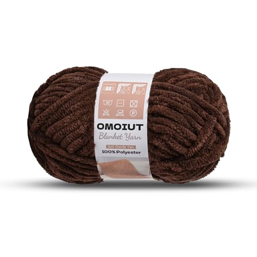 Image of Coffee Chunky Chenille Yarn for Crocheting, Soft Baby Blanket Yarn, Chunky Knit Blanket Crochet Yarn, #7 Super Bulky, 3.5 oz /54.6 yds Fluffy Velvet Amigurumi Yarn