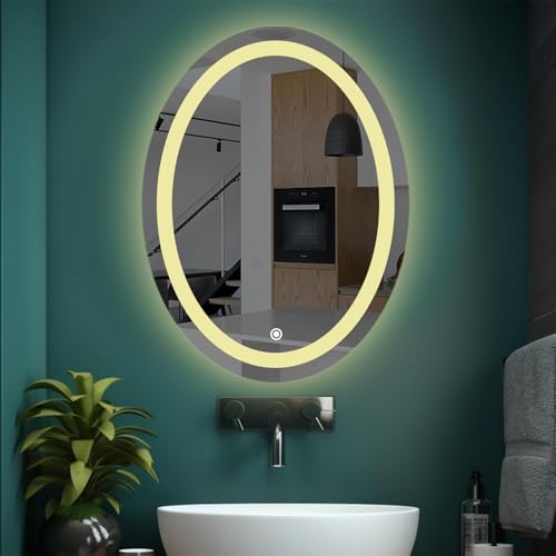 Image of Creative Arts n Frames LED Wall Mount HD Mirror with 3 Color Light Tone for Home Wall Living Room Bedroom Bathroom Hotel Decor Items (18x24 inch Oval)