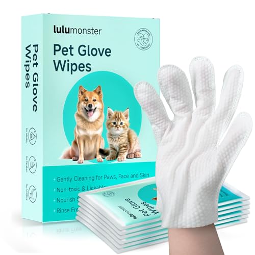 Pet Glove Wipes for Dogs and Cats [Individually Wrapped][Hypoallergenic Cleaning & Deodorising...