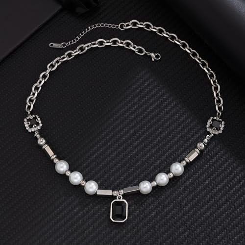 Collier hommes imitation perle ras du cou punk carré TABOJS - 5