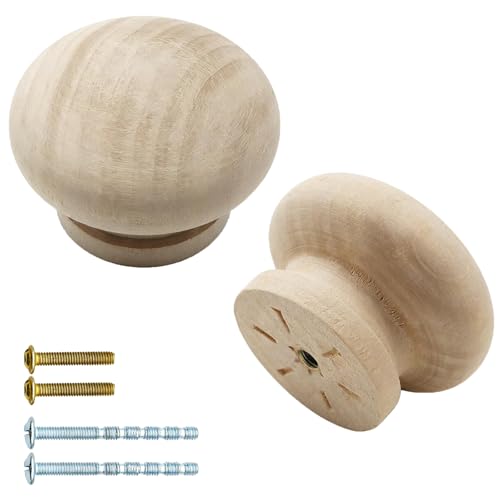 QYIMLI 2Pcs Wooden Cabinet Knobs 1.77 Wood Dresser Knobs Kitchen Cabinet Knobs Modern Round Knob for Furniture Dresser Cupboard Drawer Closet Door (Wood Unfinished)