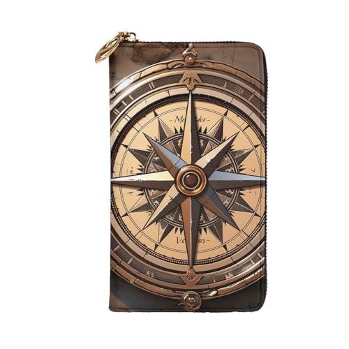 Portefeuille en cuir avec boussole cadeau idéal grande capacité mixte