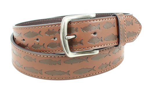 Mens Fishing Leather Belt Strap and Metal Buckle 1.5" Wide with Snaps - Ocean Lake River Fishing Angler Bass4