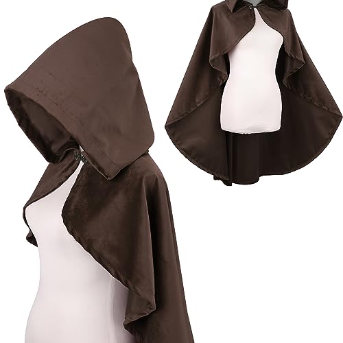 maxToonrain Medieval Costume with Hood Northern Knight Renaissance Hooded Cloak Vintage Gothic Witch Wizard Victorian Halloween Fancy Dress Costume (Brown,90cm-Women) - Image 4