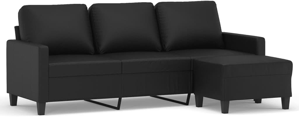 3-Seater Sofa with Footstool Black Living Room Furniture