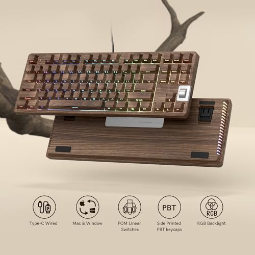 Image of Womier Retro Wired TKL Mechanical Keyboard with Volume Wheel,75% Percent RGB Backlit Gaming Keyboard,Hot Swappable with PBT keycaps,Pre-lubed Stabilizer for Mac /Win,Wood Pattern Theme