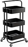 Pipishell 3 Tier Mesh Utility Cart, Rolling Metal Organization Cart with Handle and Lockable Wheels...