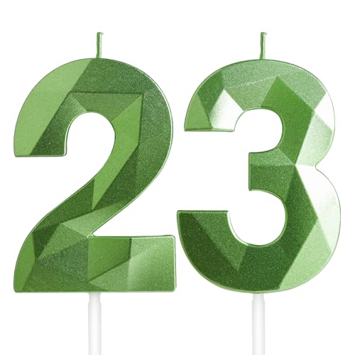 Yiran Velas de Cumpleaños 23 Años Verde, Decoraciones para Hombres y Mujeres, Número 23 3D para Tarta, Topper de Vela Verdes de Hierba, Suministros para Fiestas, Bodas y Aniversarios