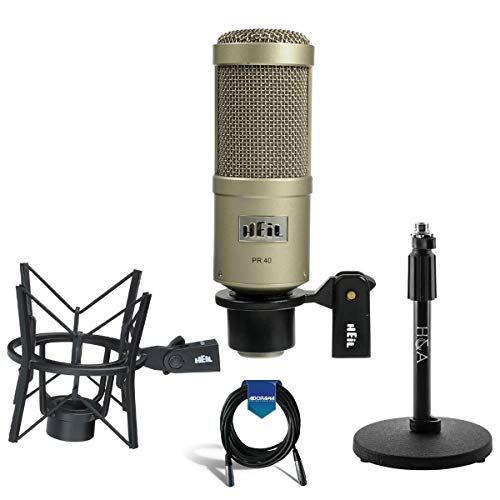 Heil Sound Pr40 Large Diameter Dynamic Cardioid Studio Microphone, Champagne Body And Grill - Bundle With Heil Sound Prsm Shock Mount, H&A Telescoping Tabletop Mic Stand, 20' Xlr Mic Cable #TOP13