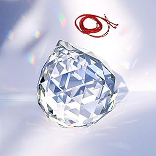 Hisredsun Crystal Prism Ball Pendant with a red lanyard, 60mm K9 Crystal Decorating Hanging Faceted Prism Balls Window Rainbow Suncatcher