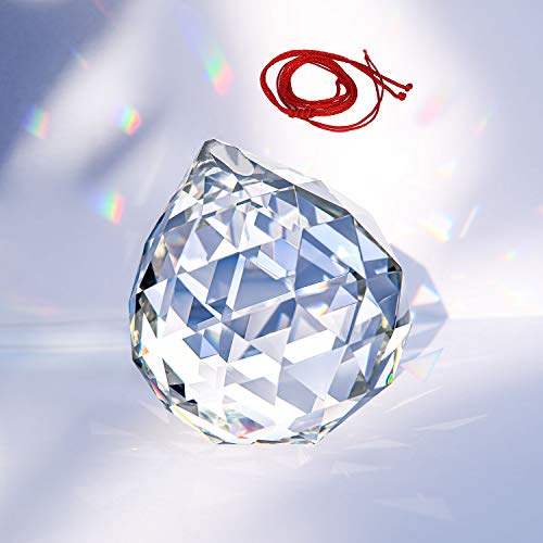 Hisredsun Pendentif boule en cristal avec cordon rouge, 60 mm K9, boule à facettes à suspendre, attrape-soleil arc-en-ciel Cover