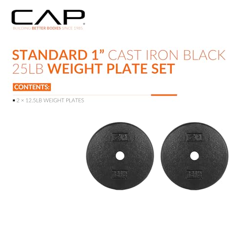 Image of CAP Barbell Standard 1-Inch Cast Iron Weight Plates - Singles & Sets | 1.25-50 lbs | Multiple Options