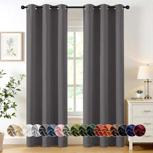 Image of MIULEE Blackout Curtains for Bedroom Living Room 2 Panels, Thermal Insulated Room Darkening Drapes Grommet Noise Reducing Light Blocking Window Treatments 72 Inches Long 40x72 Inch Gray