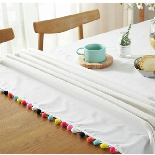 Nappe blanche avec pompon pour vos repas de famille et décorations de table - 7